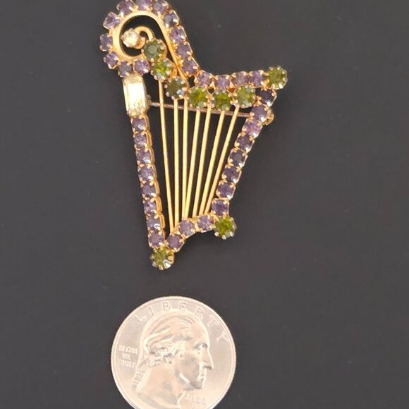 Vintage Hobé Signed Rhinestone Harp Brooch Pin - Picture 5 of 8